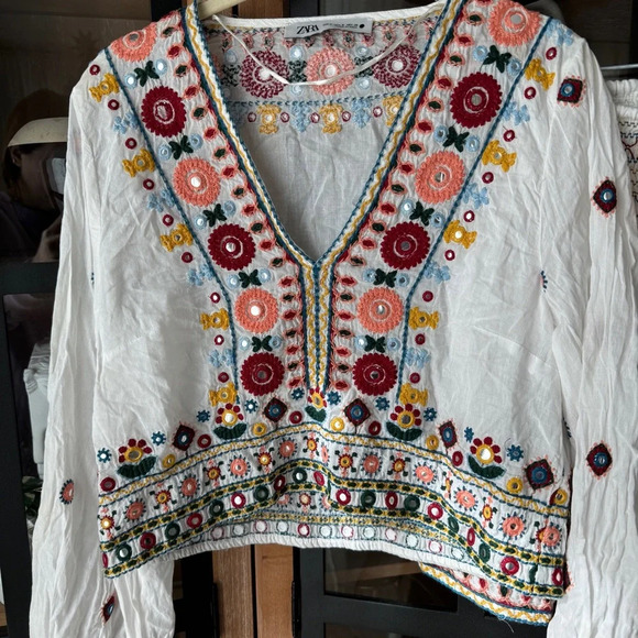 Zara Embroidered Set embellished beaded skirt top boho colorful long sleeve crop - Picture 5 of 14